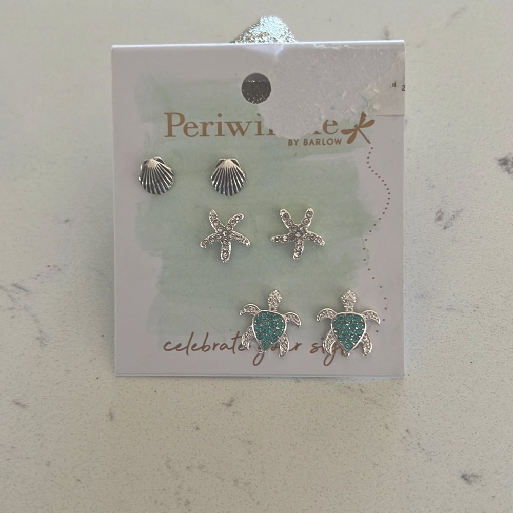 New! Periwinkle Set of Three Beach Themed Pierced Earrings